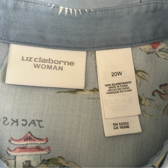 Vintage 90s Blouse Silk Button Front Florida Coast Tropics Floral Blue size 20W - Picture 15 of 16